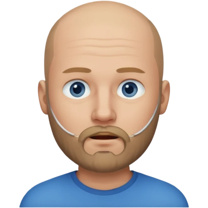 Shaved head with dark blonde beard and blue eyes with mouth closed emoji