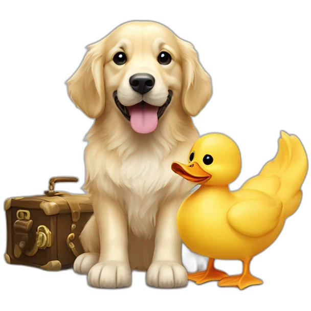 English-cream-golden-retriever with toy-pirate-duck emoji