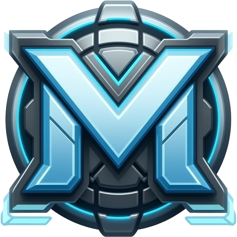 quero uma logo com adornos na cor azul, no estilo syberpunk com as letras "M" e "R" emoji