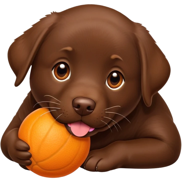 Chocolate lab with orange ball in mouth emoji