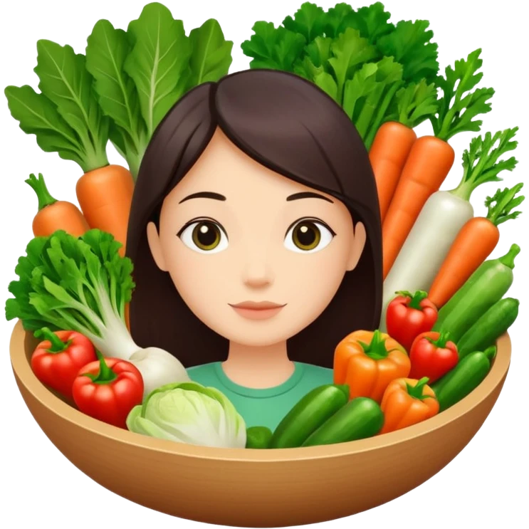 Healthy home cooking humanless avatar in clean style vibrant illustration. Fresh vegetables bowl, green tones, simple shapes, flat design, friendly and light. emoji