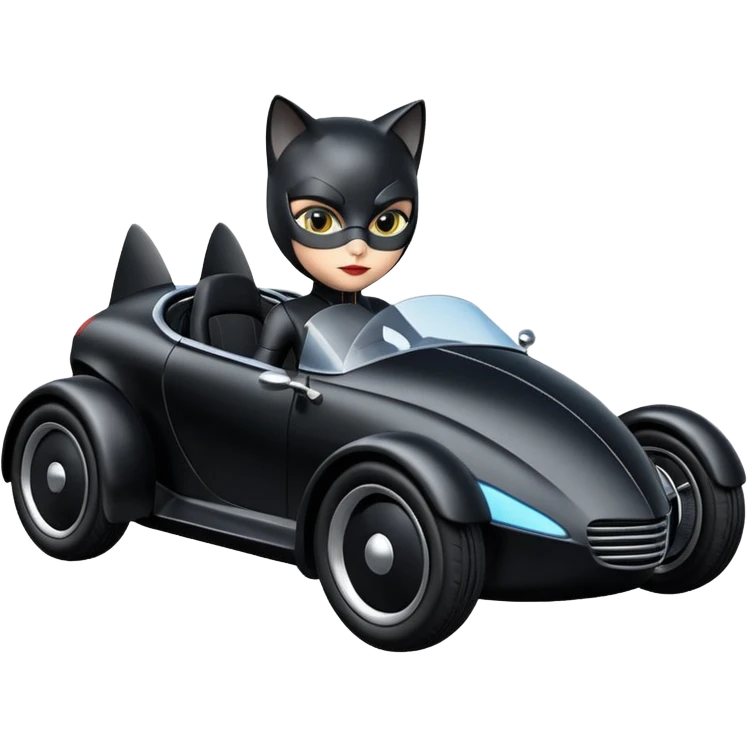 Hot rod comical Cat Woman’s stealth burglar sporty futuristic pursuit mobile two seater car  emoji