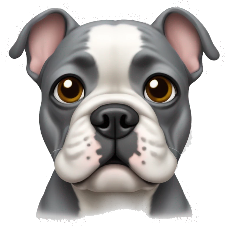 a grey french bulldog with a whit chest path emoji
