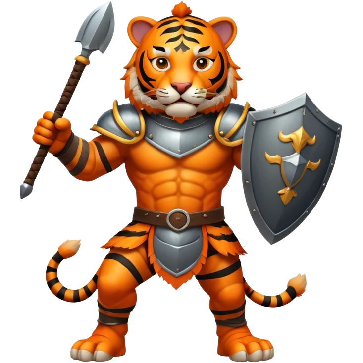 Tiger gladiator with helmet and shield emoji