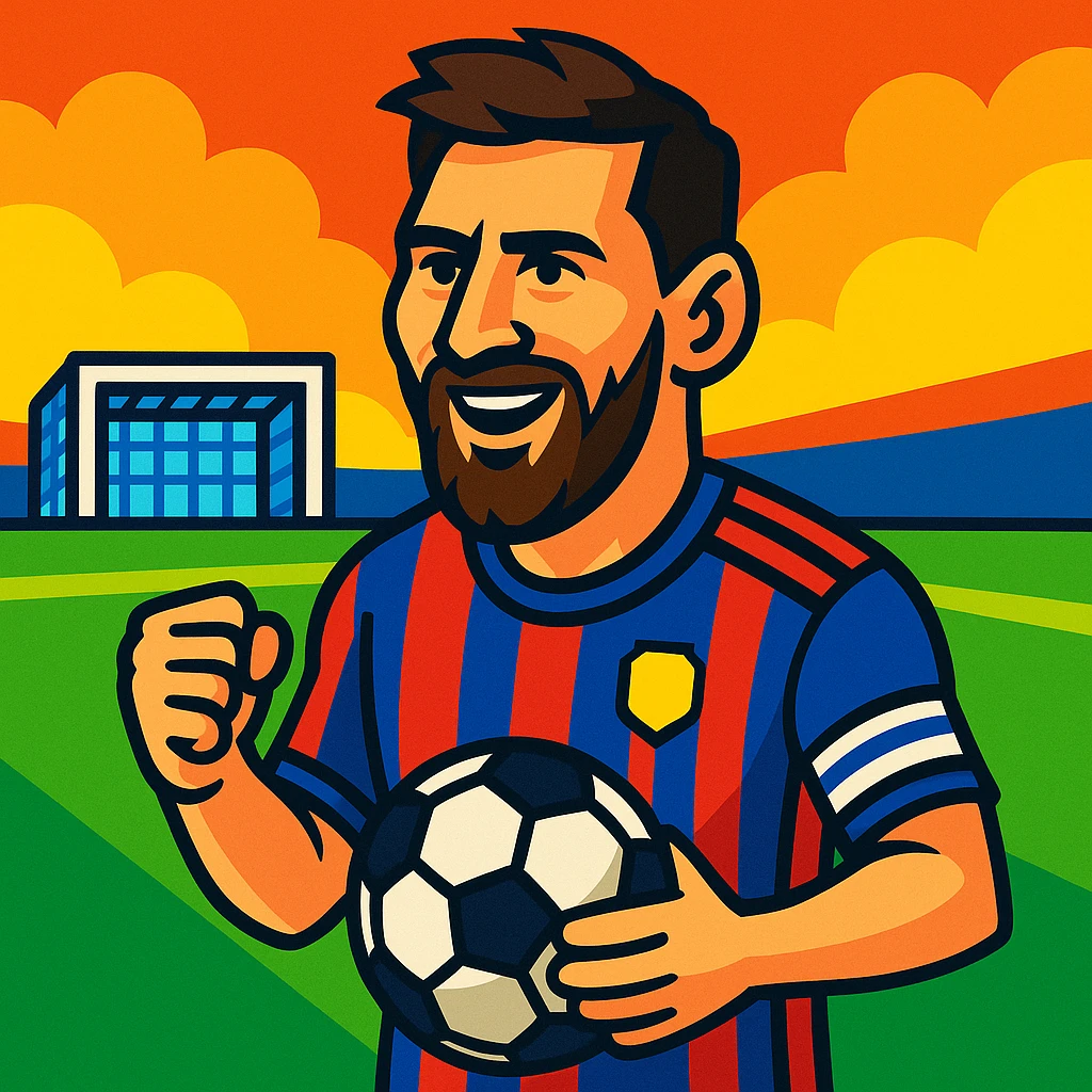 Lionel Messi, football legend, vibrant cartoon style emoji