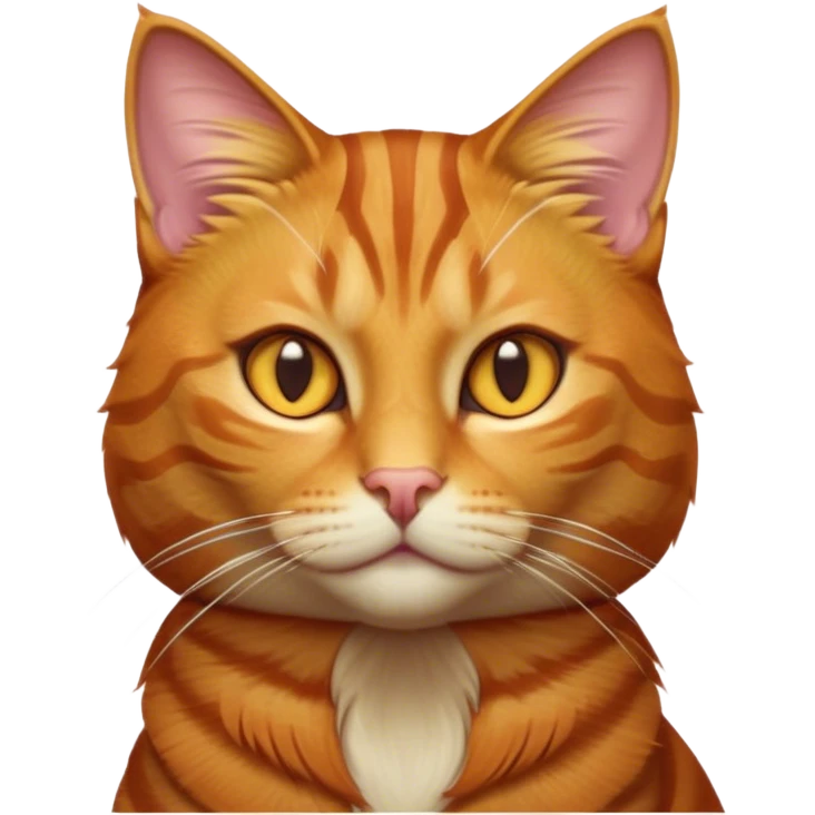Cinematic Noble Ginger Tabby Cat Portrait Emoji, Poised and regal, with sleek orange-brown fur featuring bold tabby stripes and a distinct M-shaped marking on the forehead, bright amber eyes, Simplified yet sharp and sophisticated features, highly detailed, glowing with a soft, dignified glow, high shine, intelligent and graceful, stylized with an air of elegance, focused and attentive, soft glowing outline, capturing the essence of a watchful and refined feline, so majestic it feels as though it could glide across the screen with effortless confidence! emoji