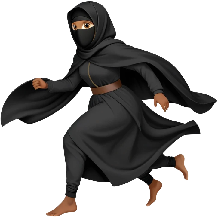 woman in a black niqab and oversized garments, running, dynamic pose emoji