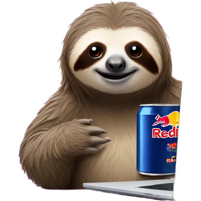 sloth with RedBull can and laptop emoji