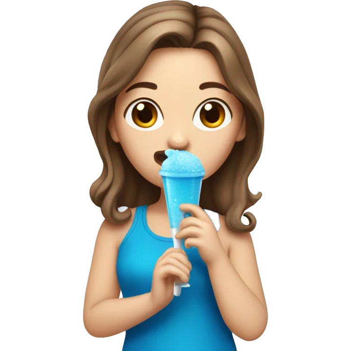 White Girl with brown hair eating a blue slushie with a spoon emoji