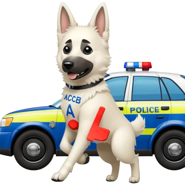 White belgian Shepard Runs away from police car and says "ACAB" emoji