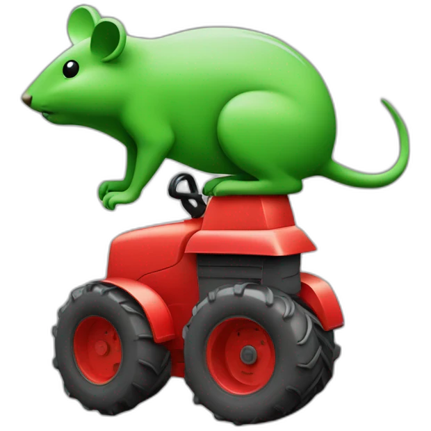 Une souris verte sur un tracteur rouge emoji