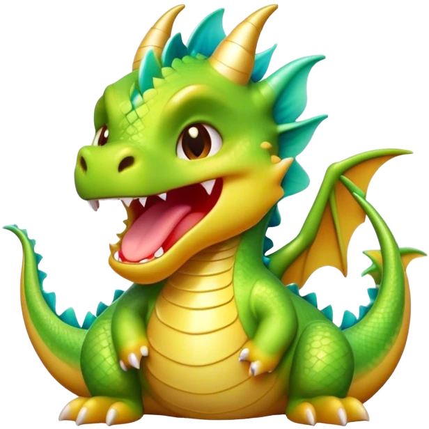 Cinematic Cute Yawning Dragon Portrait Emoji, Head tilted slightly with a dramatic, wide-open yawn, showcasing a soft, lustrous scaled body with gently drooping fins and half-closed, drowsy eyes, each scale rendered in exquisite detail under natural light; high shine, relaxed yet expressive, styled with a dash of fantastical charm, soft glowing outline, capturing the essence of a sleepy yet affectionate dragon that appears ready to stretch out and rest in its enchanted lair! emoji