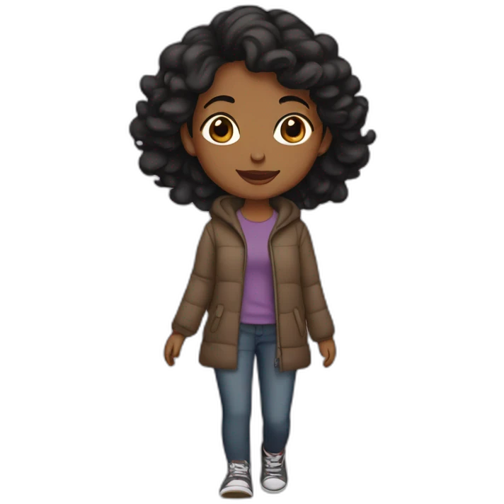 Brown girl straight black hair walking bernadoodle emoji