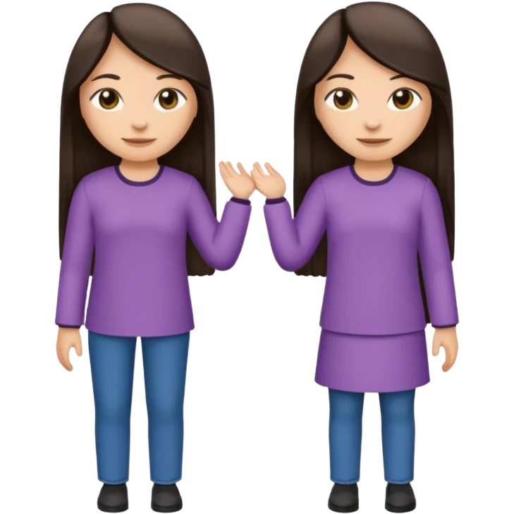 generate me emojis of sisters, one should look older, the other younger. the older one has dark brown hair, long, straight, the younger one is slightly lighter, also straight, long. clothes are any in principle, the main thing is that they more or less look like each other emoji