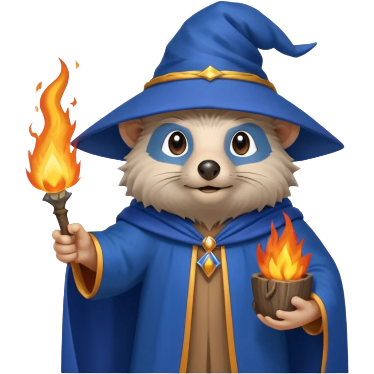 wizard hedgehog summons fire in one hand blue cape emoji