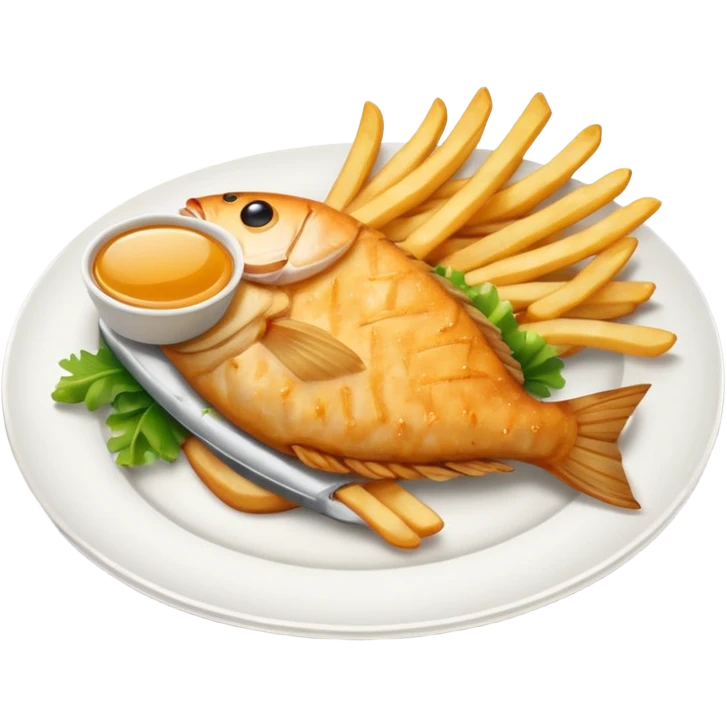 fish fillet and French fries on a dish, simple emoji