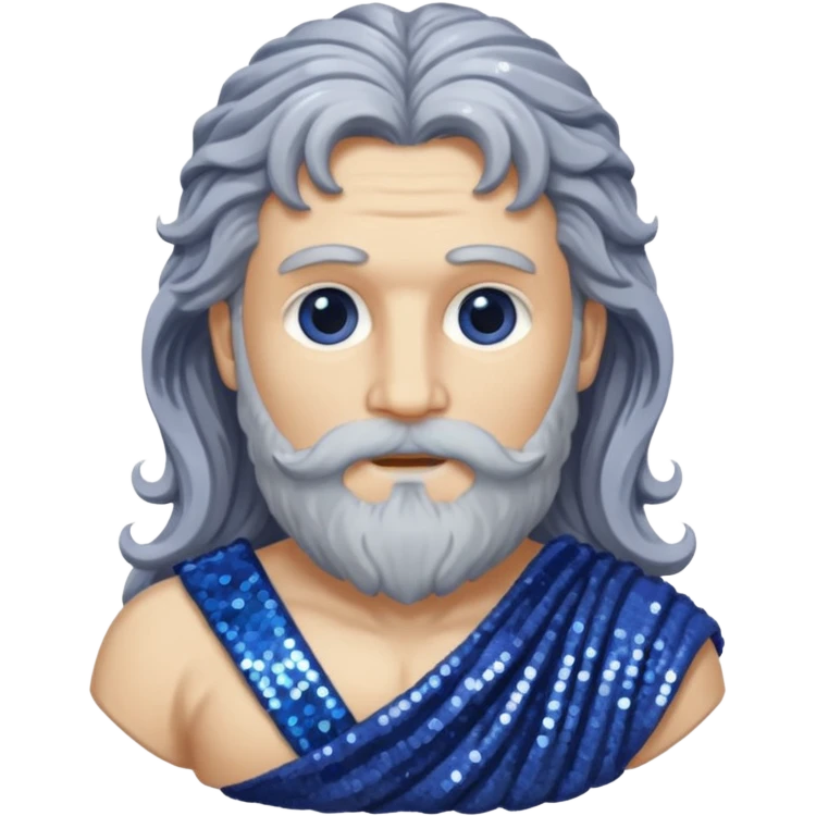 Saturn, God of Time from Roman Deities with long gray wavy hair and beard, indigo sequin toga emoji