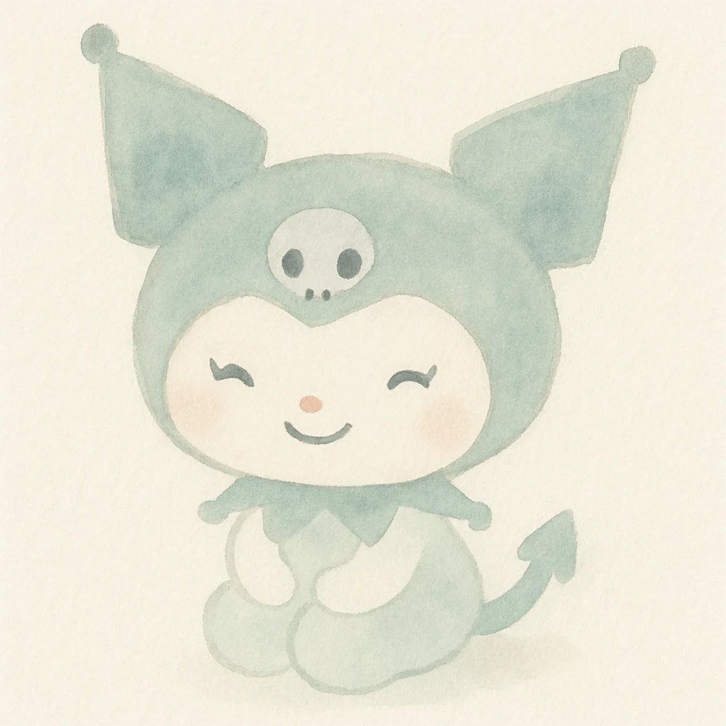 Kuromi character, soft colors, gentle smile emoji