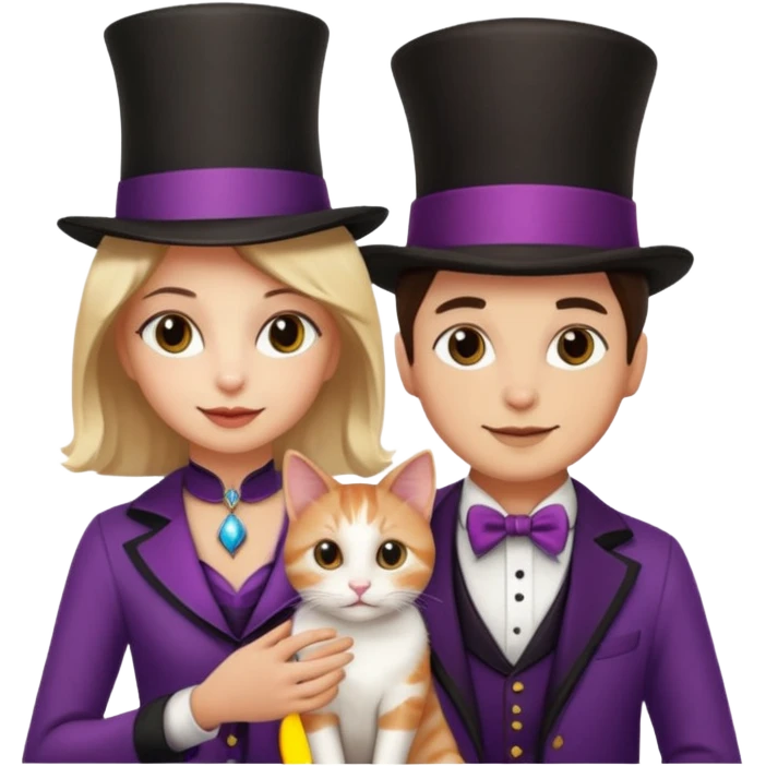 magician couple and their pet cat emoji