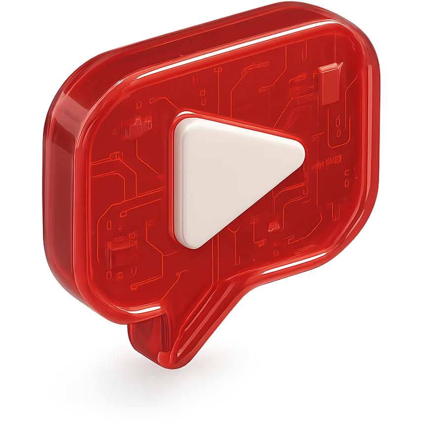 red speech bubble with inside a big red YouTube white play button, glossy circuit style emoji
