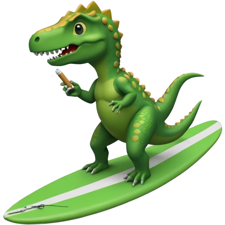 Dinosaur surfboarding holding a cigarette emoji