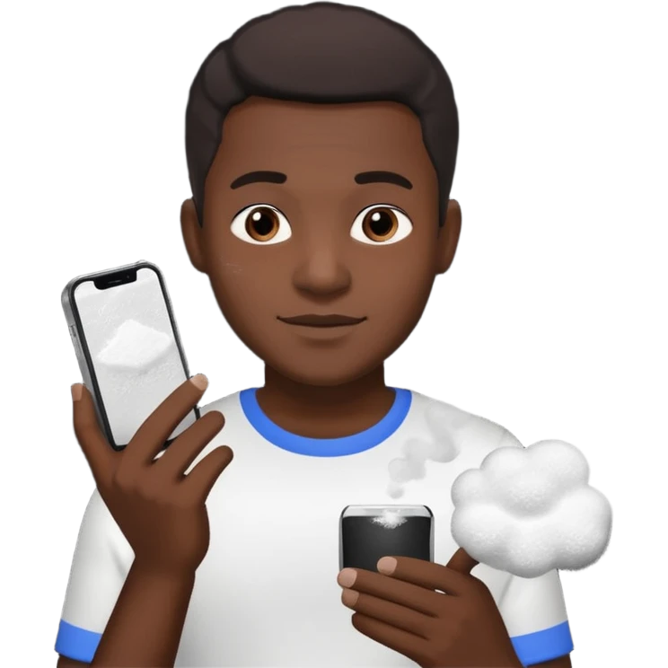black man holding a phone with three lines of coke on it horizontally  emoji