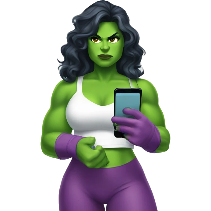 Curvy She-Hulk with phone in love emoji