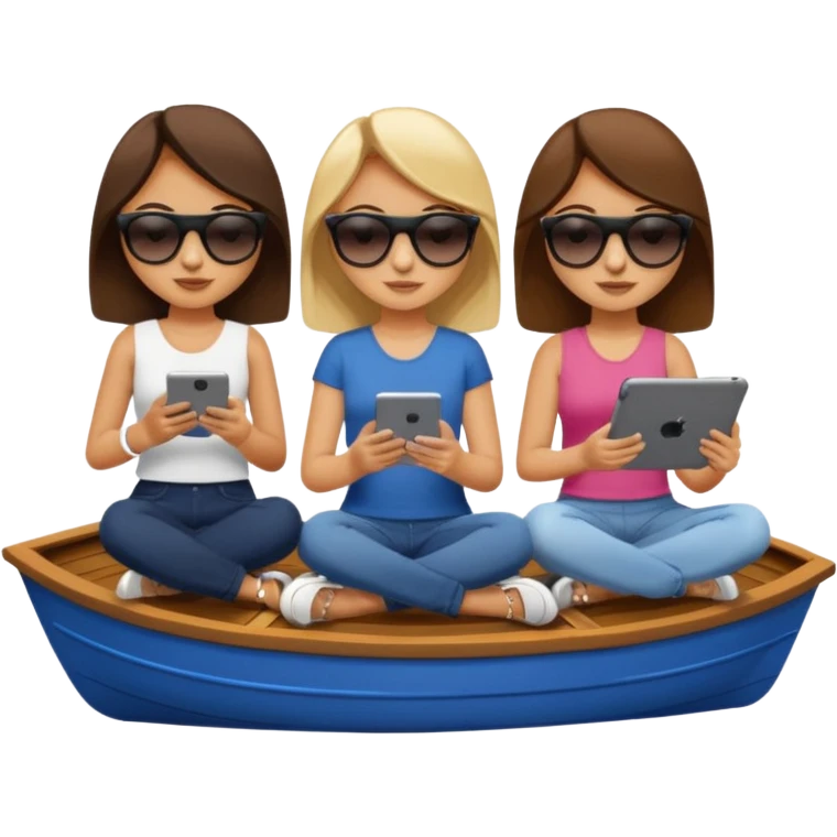 Girls sitting on a boat watching iPad emoji