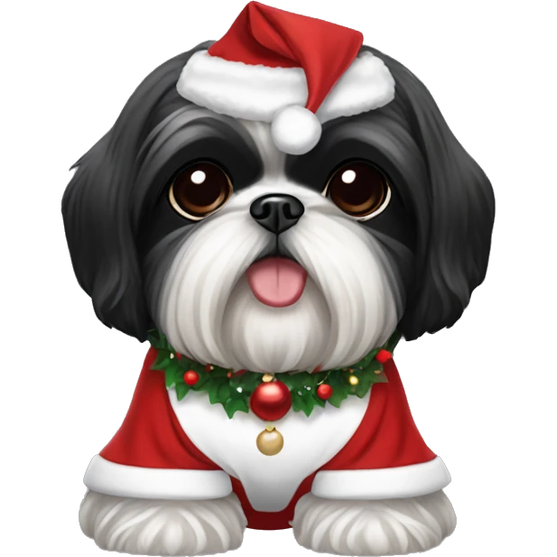 Black Shih Tzu wearing Christmas dress emoji