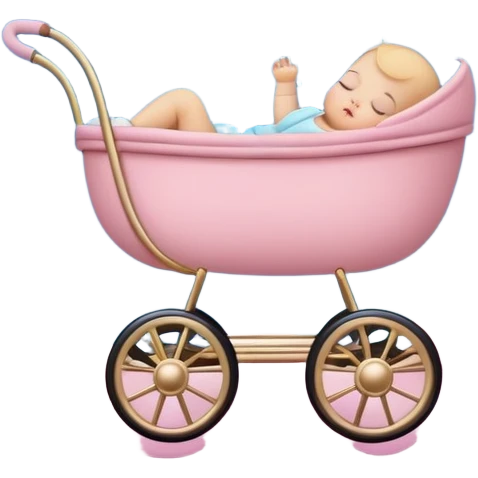 sleeping baby in pink and beige stroller surrounded by many pastel blue clouds and sparkling stars emoji