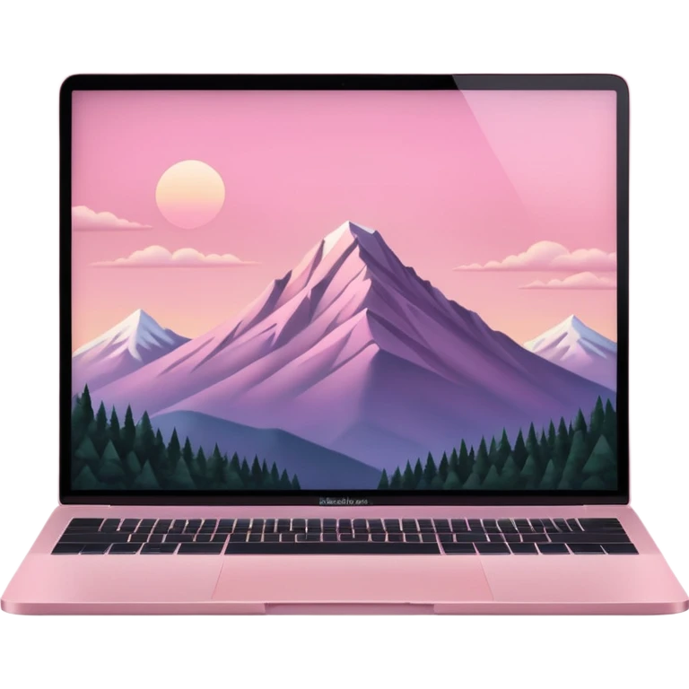 pink mac book with a light pink sky w a montain emoji