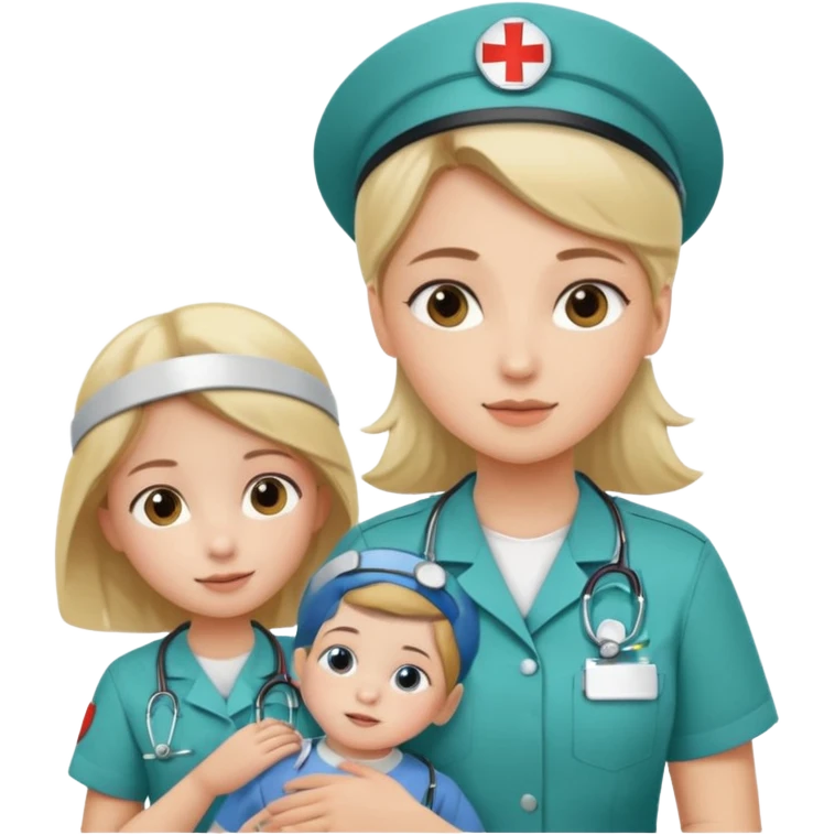 A young medic (woman) attending to a child patient at the local hospital emoji