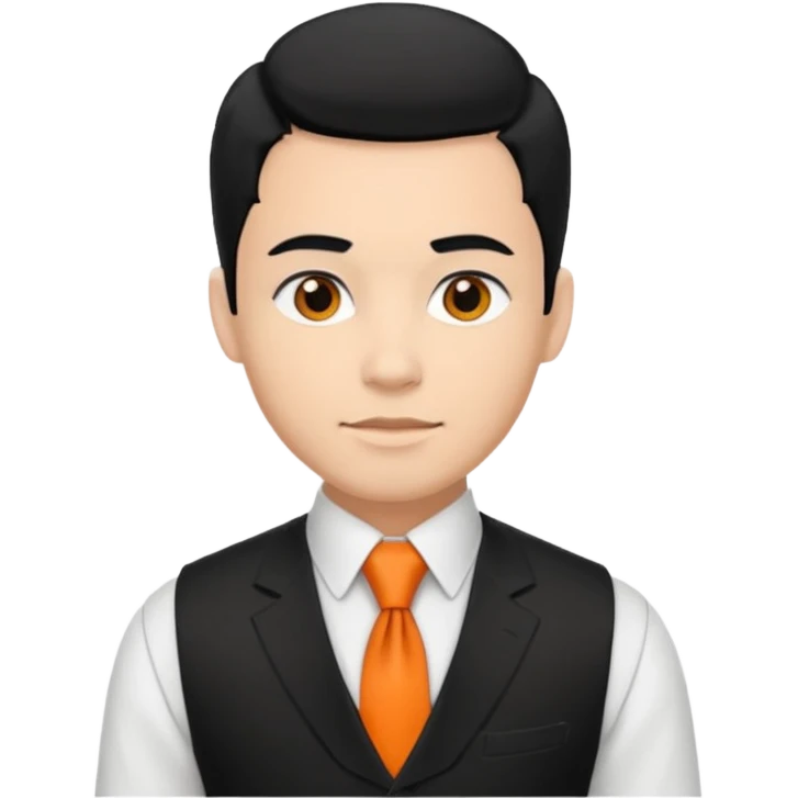 groom in white vest, orange tie, black hair emoji