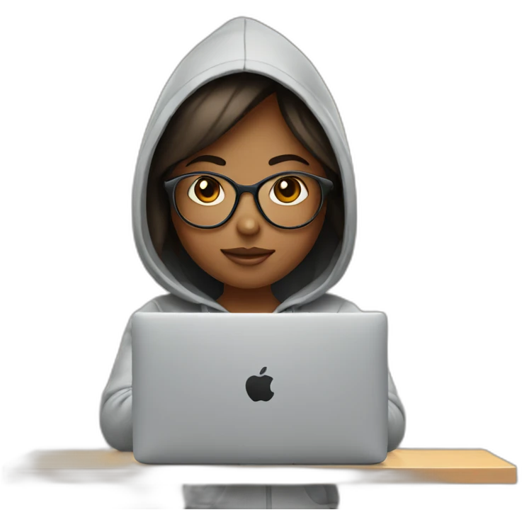A girl with glasses in hoodie working on macbook emoji