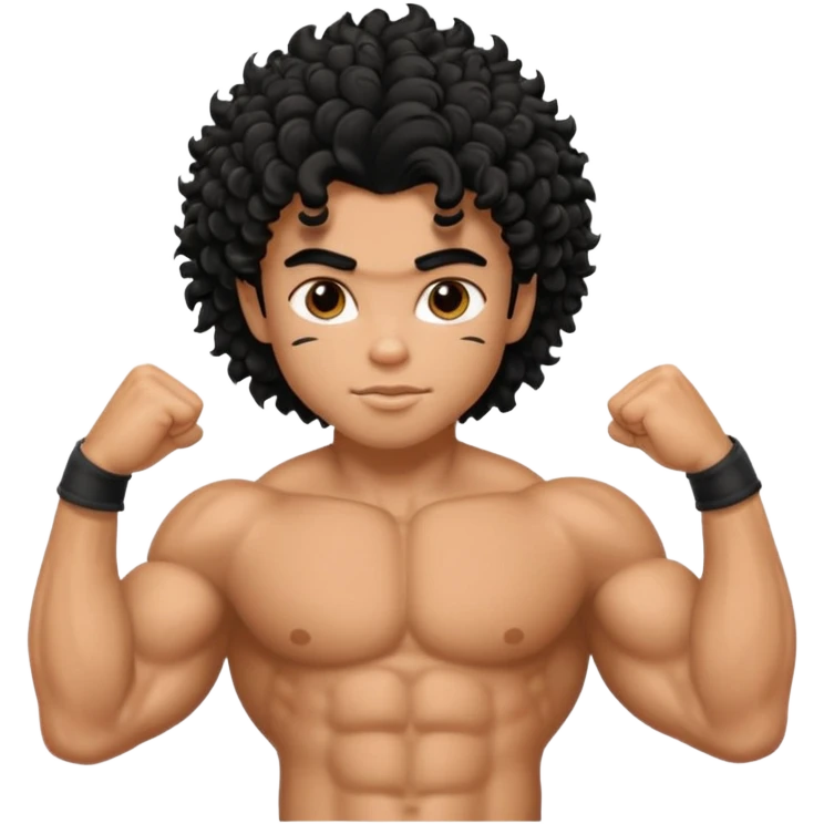 a pretty bratz guy with curly black hair with big muscles and shaggy hair  emoji