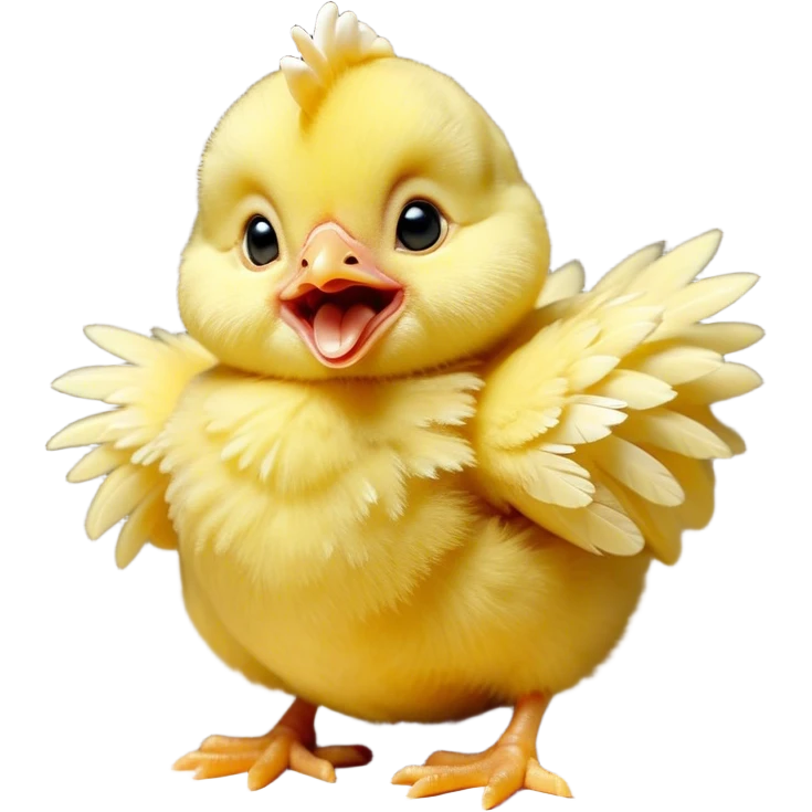 Cinematic Cute Yawning Yellow Baby Chicken Portrait Emoji, Head tilted slightly with a dramatic, wide-open yawn, showcasing a soft, downy yellow coat with little drooping wings, round beady eyes barely open in drowsy contentment, Simplified yet irresistibly adorable features, highly detailed, glowing with a soft, cozy glow, high shine, relaxed yet expressive, stylized with a touch of whimsical charm, bright and endearing, soft glowing outline, capturing the essence of a sleepy yet affectionate chick, so drowsy it feels like it could stretch out of the screen and curl up for a nap! emoji