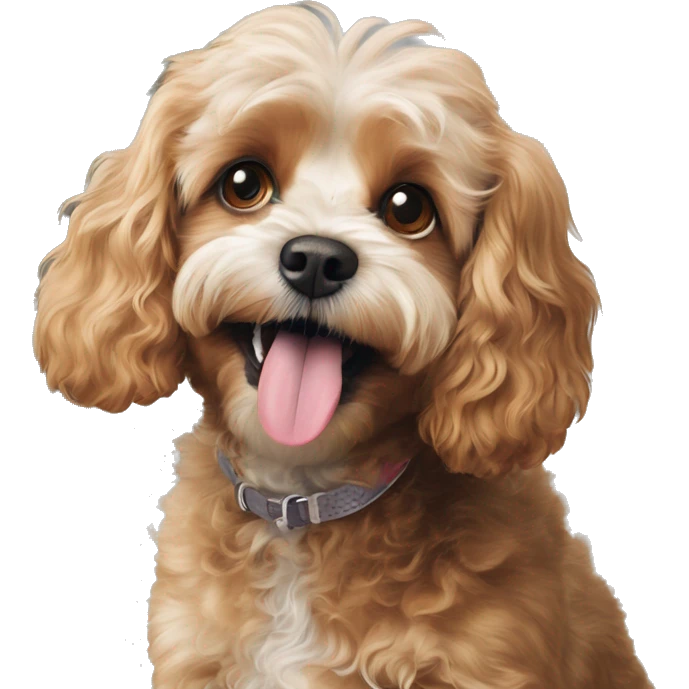 A cavoodle ( dog kings Charles cavalier cross poodle) being happy emoji