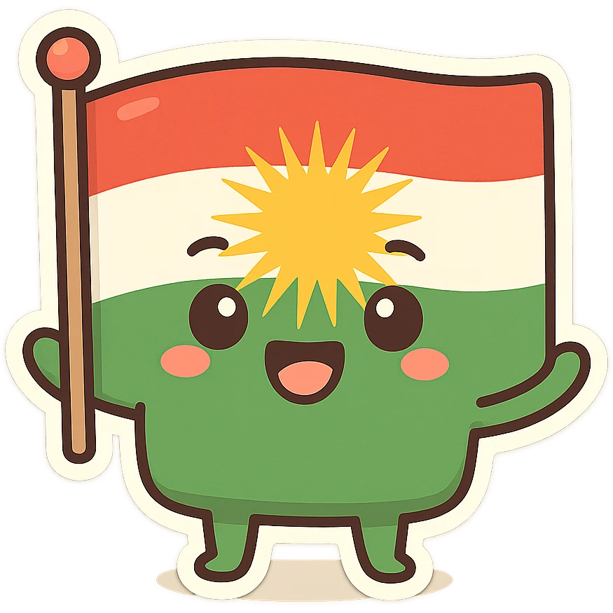cartoon sticker of the Kurdistan flag, colorful and cheerful, no text, suitable for WhatsApp and Instagram, transparent background emoji