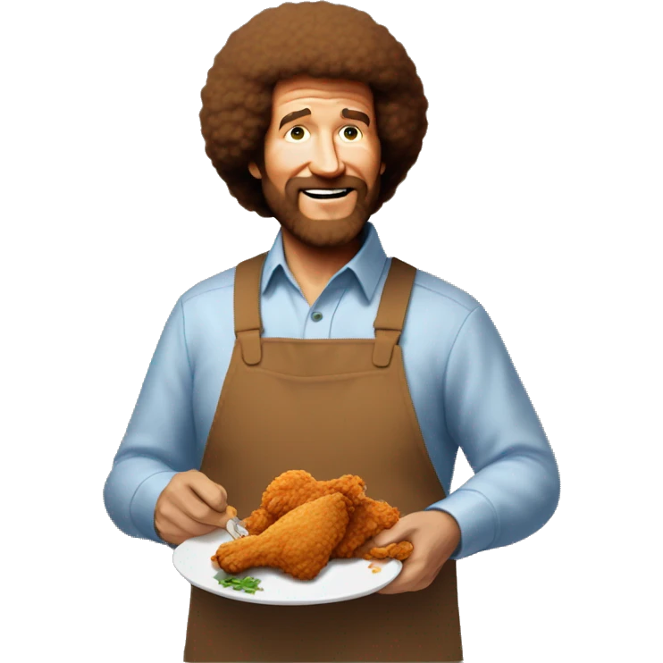 Bob Ross eating a piece of fried chicken emoji