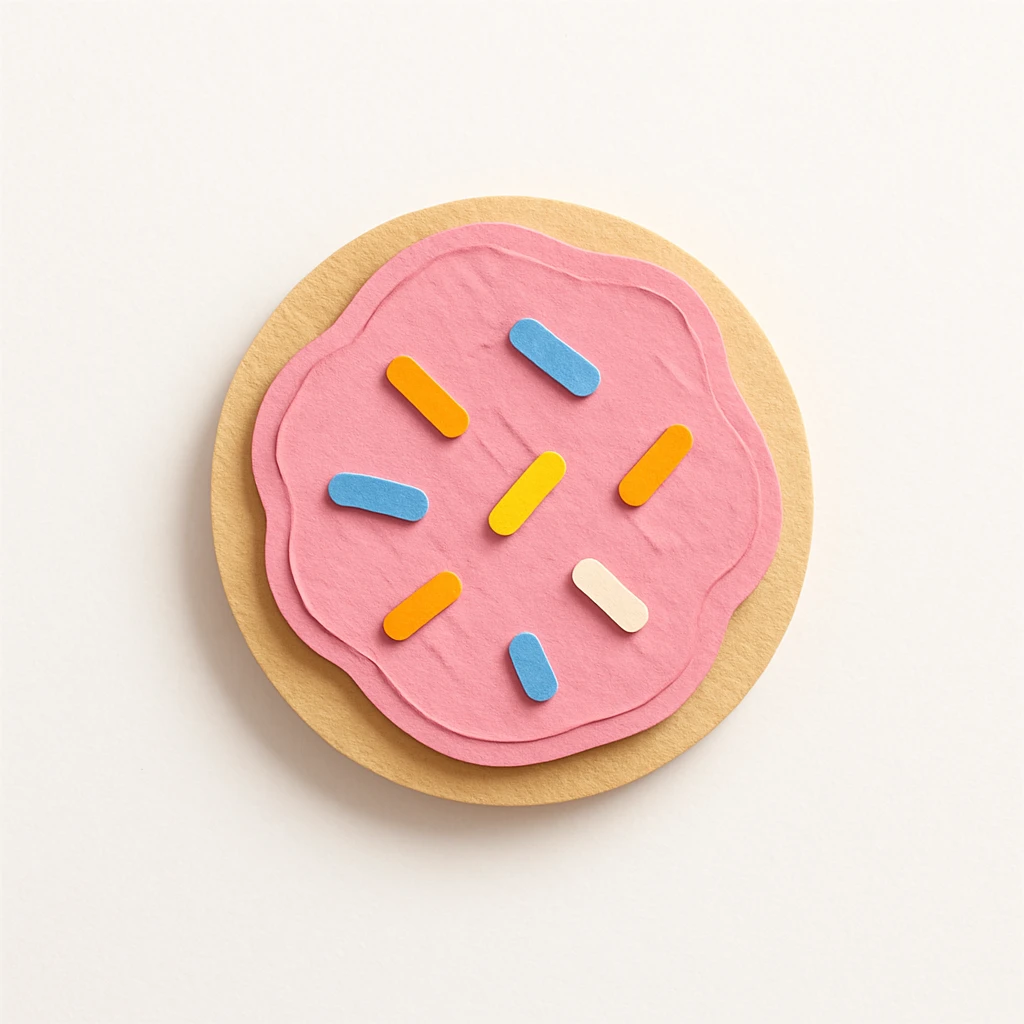 sugar cookie with pink buttercream frosting and sprinkles emoji