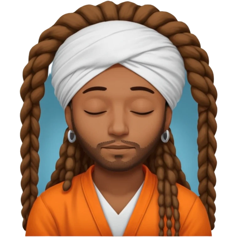 Brownskin man with long dreadlocks add a white turban on his head orange shirt sleeping with zzz above his head emoji