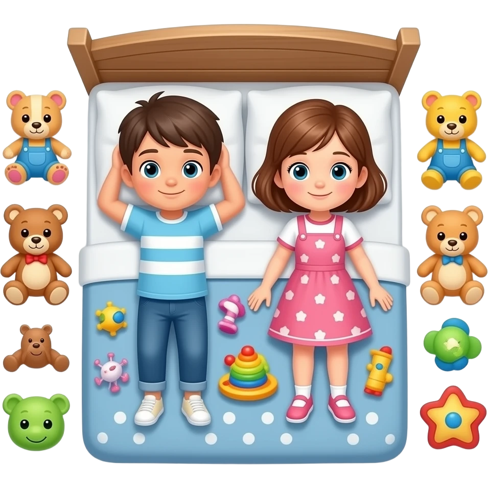 2 kids bed and toys white background emoji