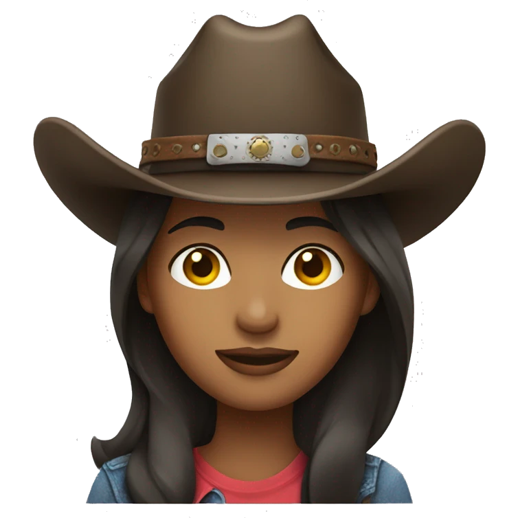 woman long dark brown hair wearing cowboy hat emoji