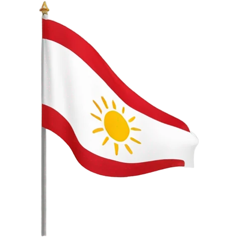 Ezidi flag. On the left side the whole side is red. The right side is all white. And in the middle is the symbol of the bright sun.  emoji
