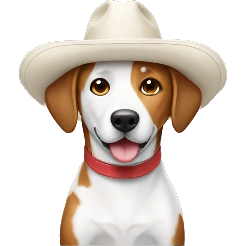 Perro cafe y blanco con sombrero baquro emoji