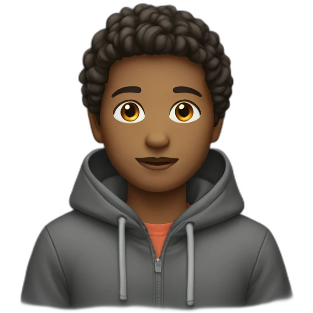 A boy wore hoodie where printed as ajee emoji