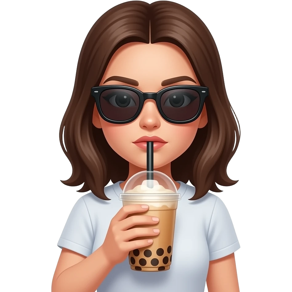 A girl with having boba tea in her hands wearing savage sunglasses and with attitude emoji