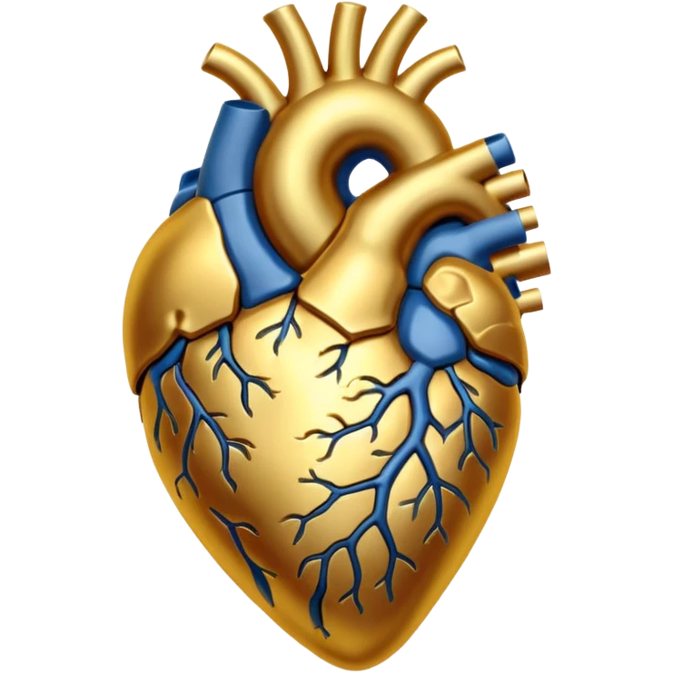 Full golden anatomical heart, without any colours except of golden, with clear details  emoji