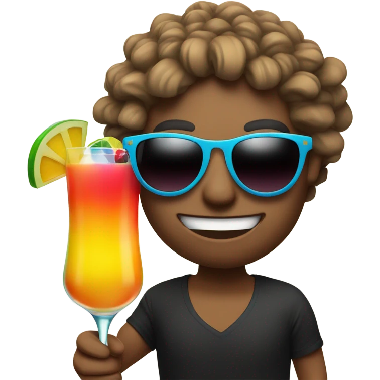 the sun in black glasses holds a cocktail in his hand emoji