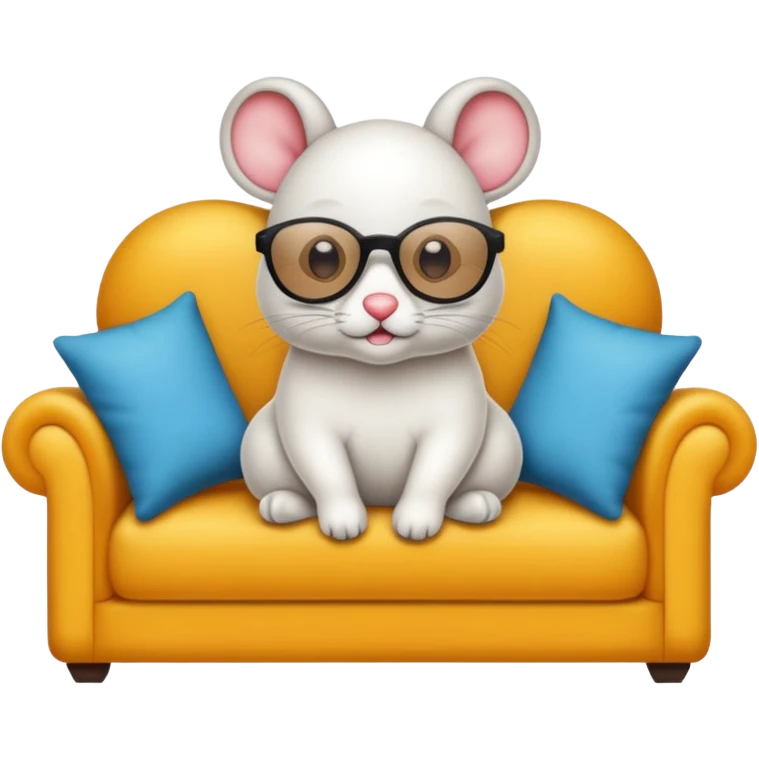 UM RATO BRANCO SENTADO EM UM SOFA, O RATO ESTA DE OCULOS ESCURO E BENGALA emoji